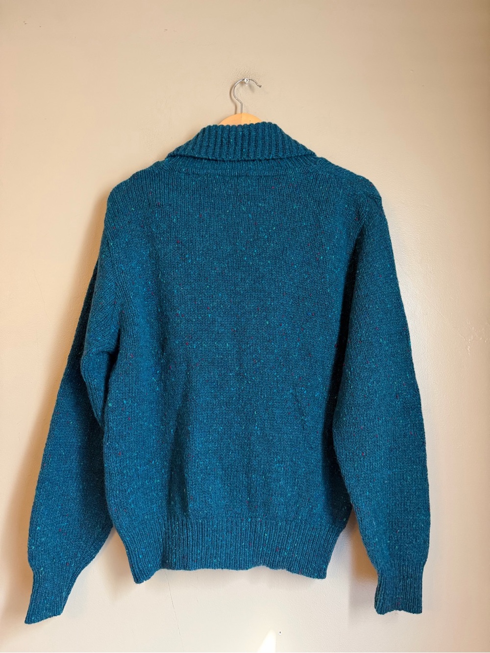 Vtg Lands' End 100% Wool Speckled Shawl Collar Cardigan Sweater Women M - Picture 7 of 8
